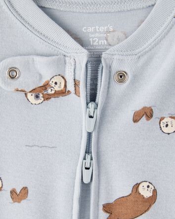 Baby Boy Otter 100% Cotton Snug Fit 2-Way Zip Footie 1-Piece Pajamas - Blue, 