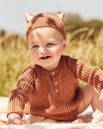 Baby Organic Cotton Sweater Knit Fox Cap, 