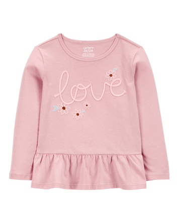 Toddler Love Long-Sleeve Peplum Top - Pink, 