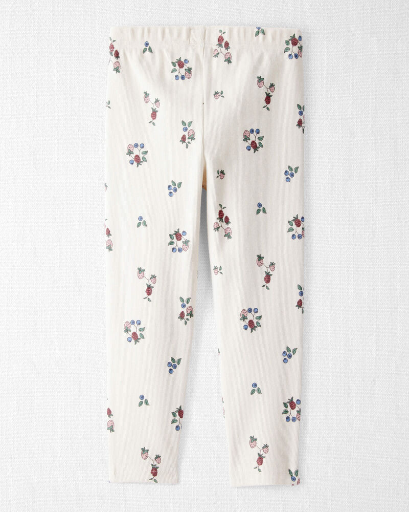 Toddler Girl Organic Cotton Ribbed Knit Pants in Berry Blossom Print, image 2 of 6 slides