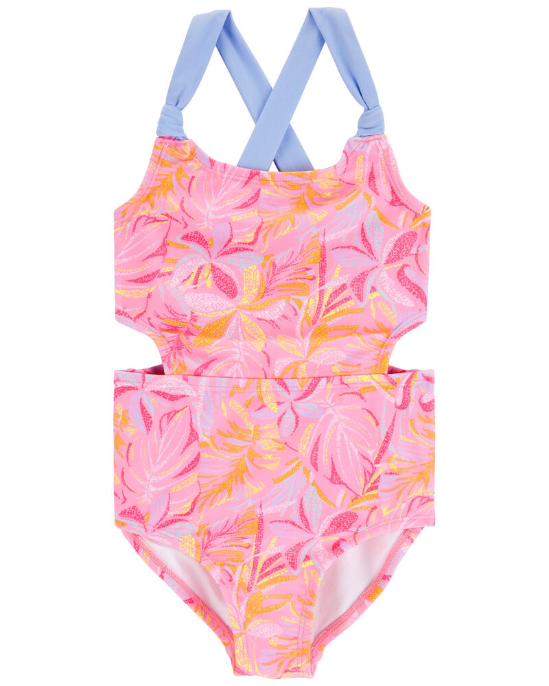 Toddler Palm Print 1-Piece Cut-Out Swimsuit, image 1 of 3 slides