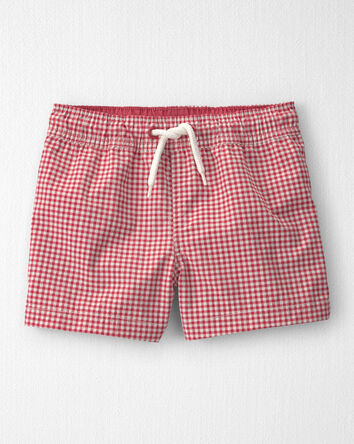 Toddler Boy Recycled Swim Trunks in Red Gingham, 