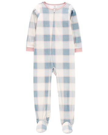 Kid 1-Piece Plaid Fleece Footie Pajamas, 