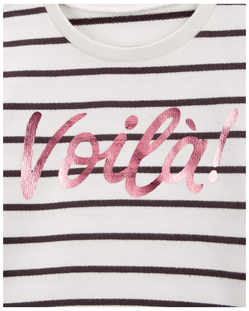 Baby Striped French Terry Long-Sleeve Pullover - Black/White, image 2 of 4 slides