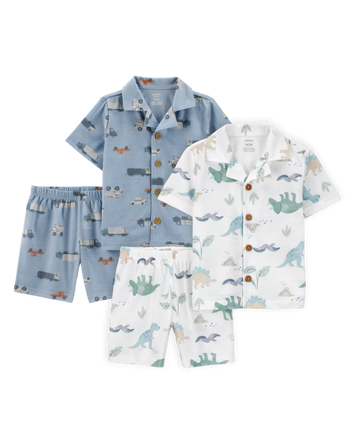 Toddler 4-Piece Loose Fit Coat-Style Pajamas - Blue/Ivory, 