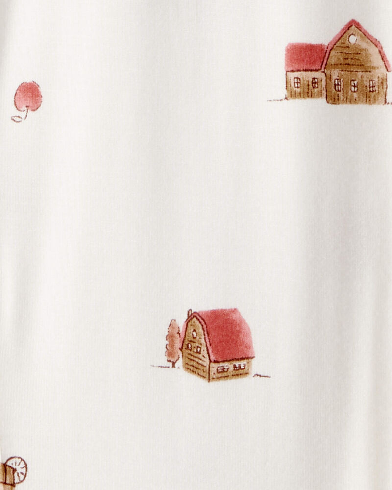 Baby Barn Print PurelySoft 2-Way Zip 1-Piece Pajamas - Ivory, image 4 of 6 slides