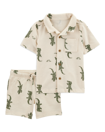 Toddler 2-Piece Alligator Button-Down Shirt & Pull-On Shorts Set, 