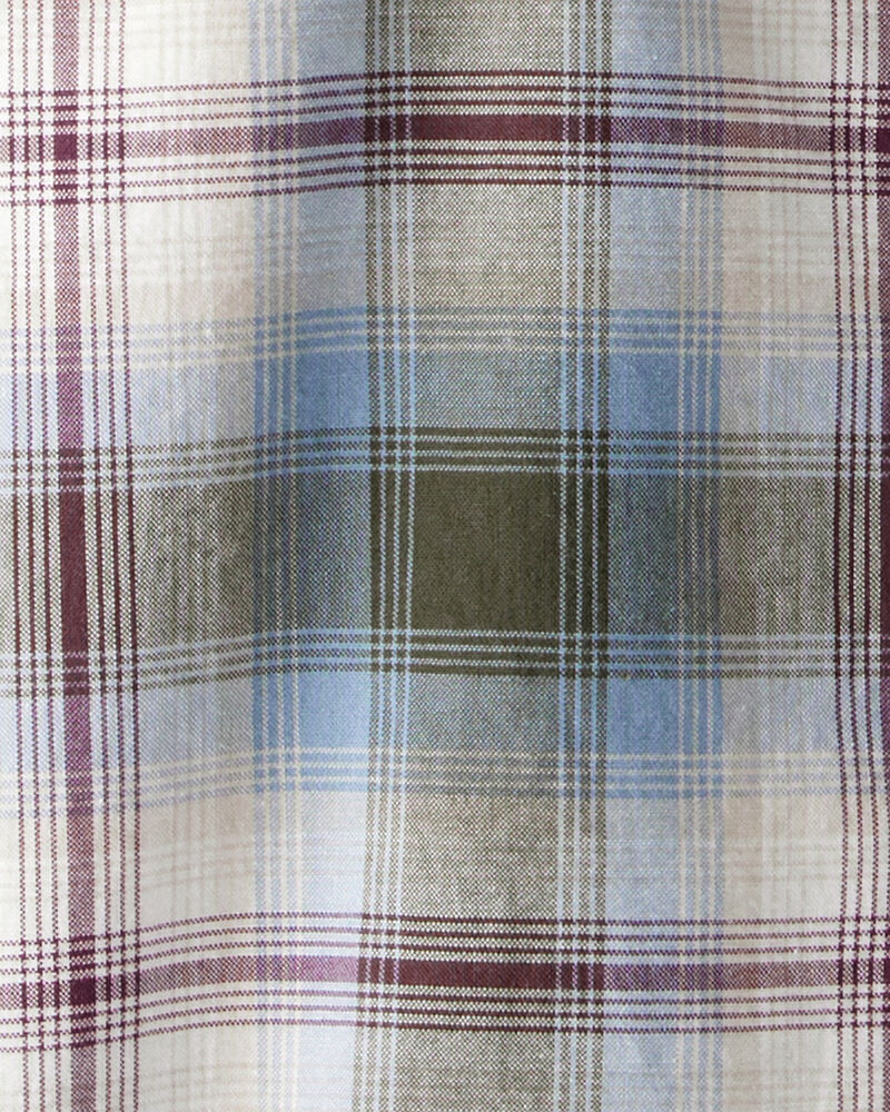 Boys Plaid Cotton Long-Sleeve Button-Down Shirt - Blue, image 2 of 3 slides