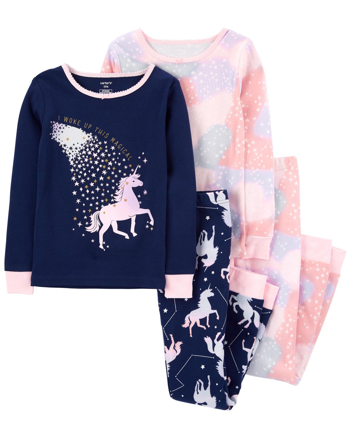 Navy/Pink Kid 4-Piece Unicorn 100% Snug Fit Cotton Pajamas | carters.com