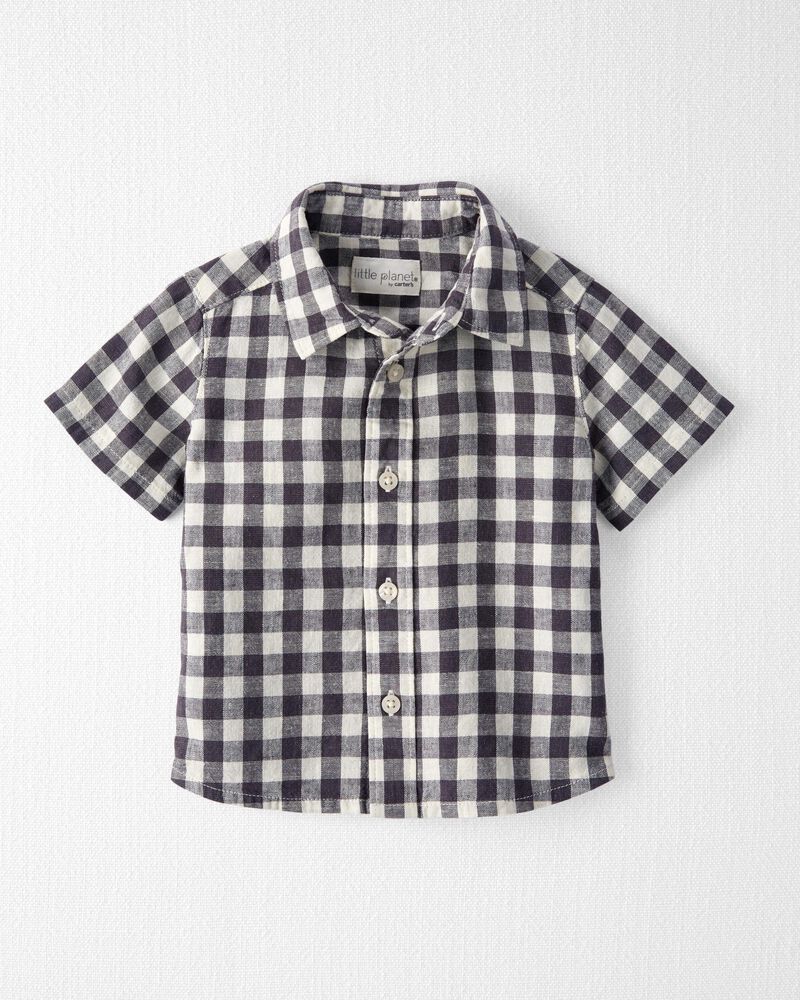 Baby Gingham Button-Front Shirt Made With Linen, image 1 of 5 slides