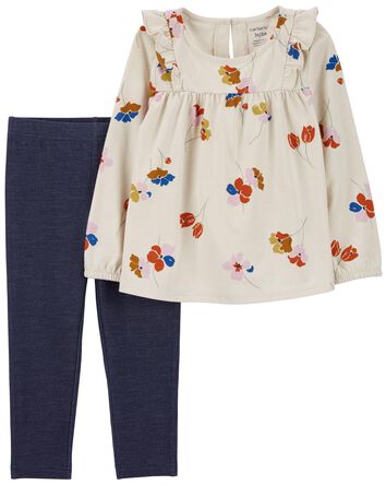 Baby 2-Piece Floral Top & Knit Denim Legging Set, 