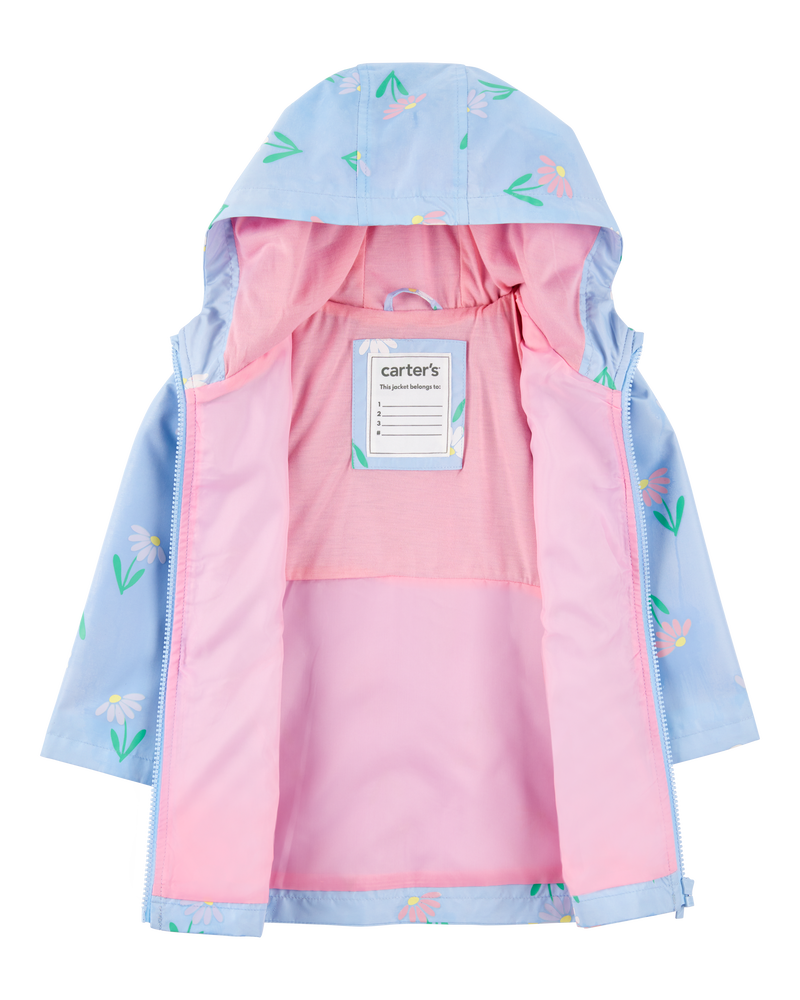 Toddler Floral Color Changing Rain Jacket - Blue, image 6 of 6 slides