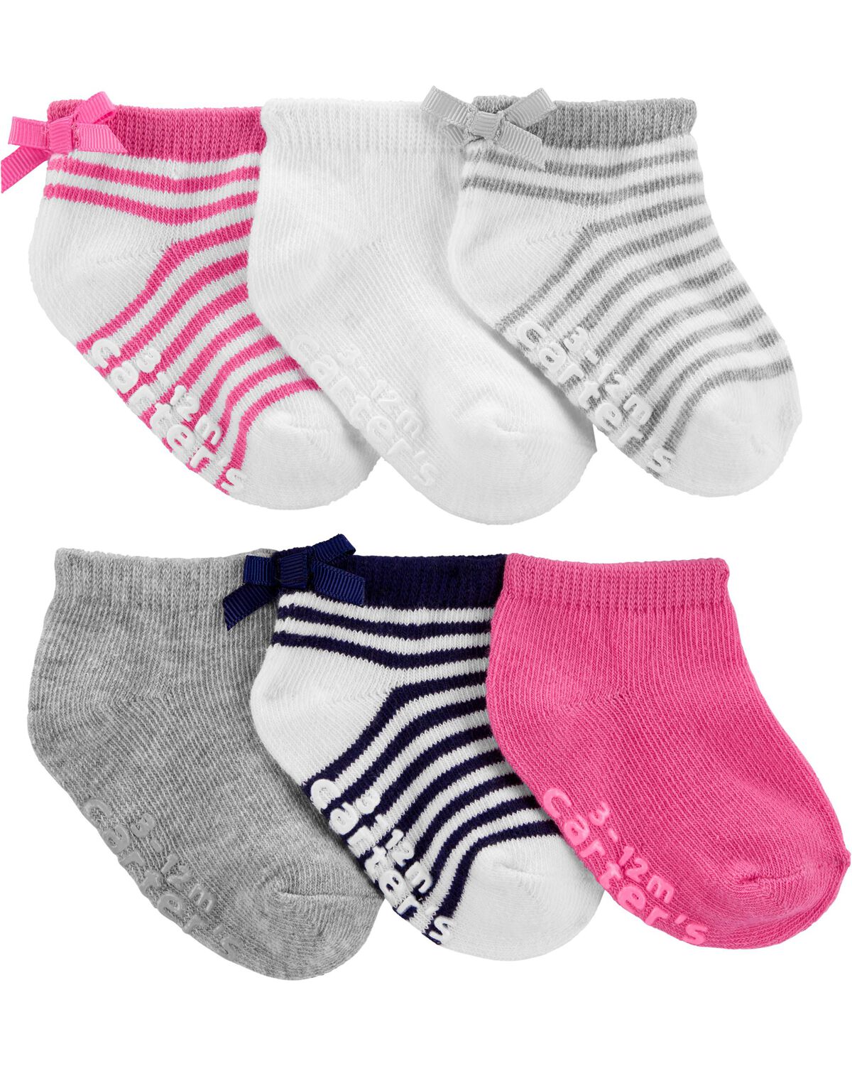 White/Pink Baby 6Pack Ankle Socks