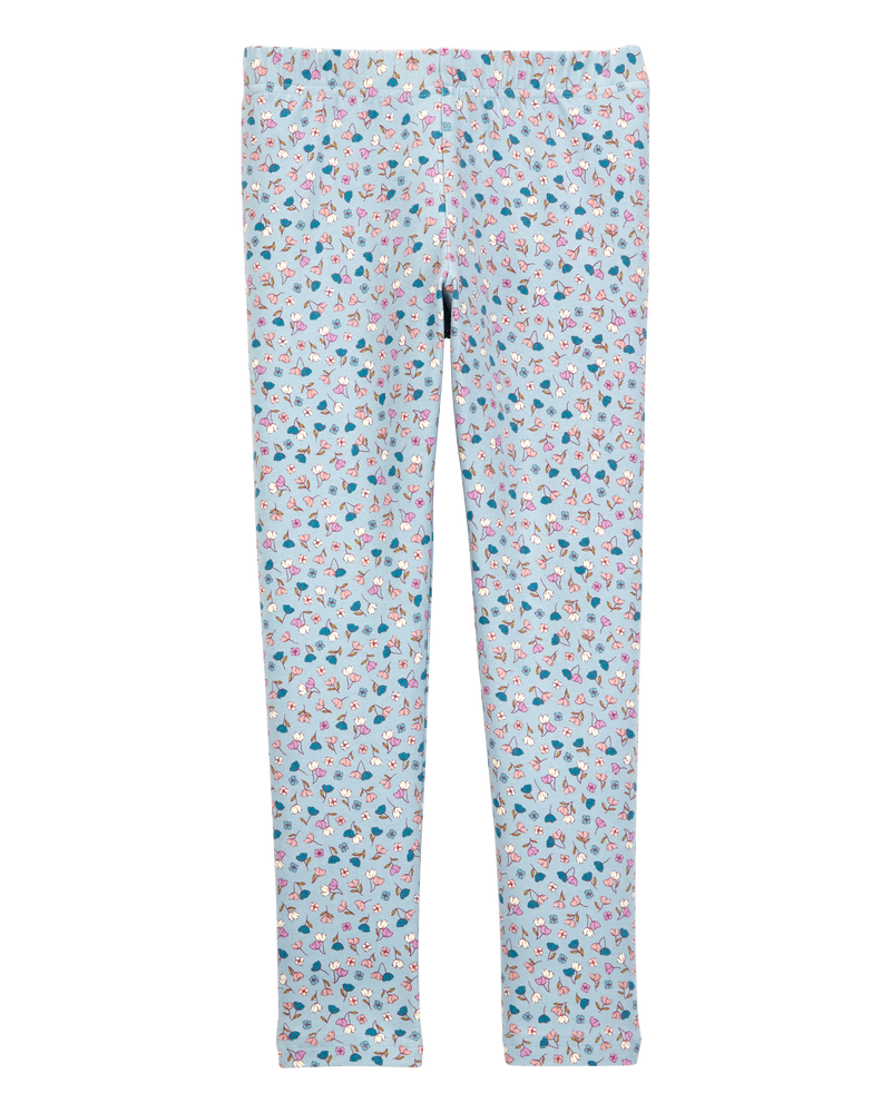 Kid Floral Stretch Leggings - Blue, image 2 of 5 slides