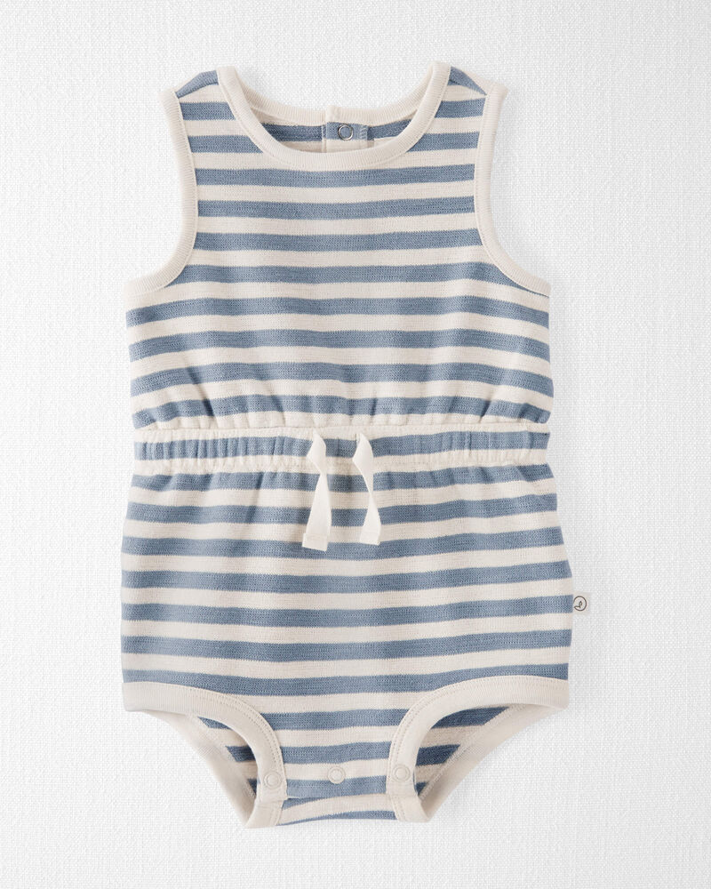 Baby Organic Cotton Blue Striped Bubble Romper, image 1 of 6 slides