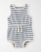 Baby Organic Cotton Blue Striped Bubble Romper, image 1 of 6 slides