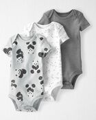 Baby Organic Cotton 3-Pack Panda-Print & Striped Bodysuits, image 1 of 6 slides