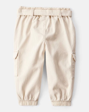 Baby Girl Cotton Cargo Joggers - Ivory, 