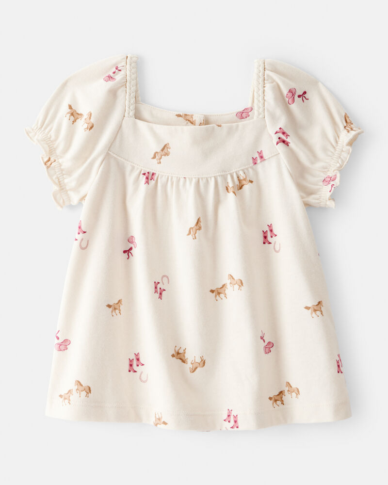 Toddler Girl Cowgirl Print Short-Sleeve Top - Cream, image 1 of 4 slides
