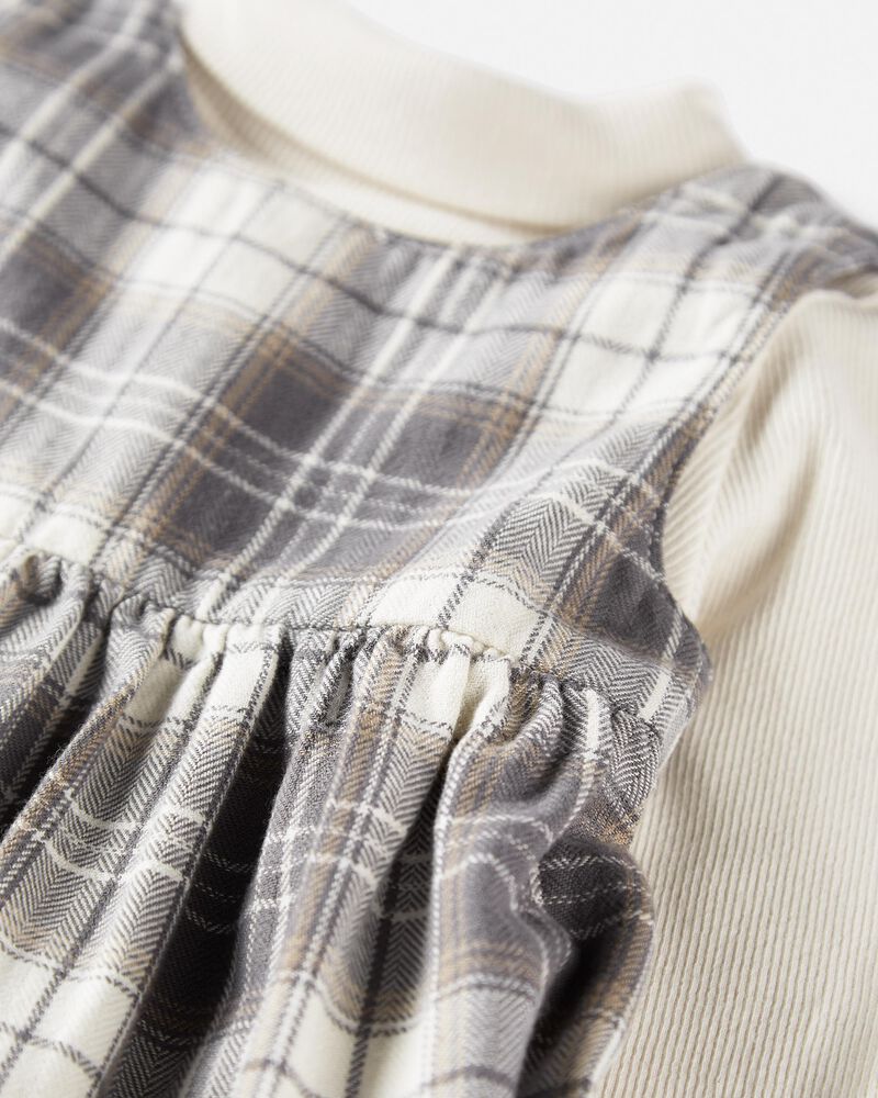 Baby 2-Piece Organic Cotton Herringbone Dress Set in Plaid, image 5 of 7 slides
