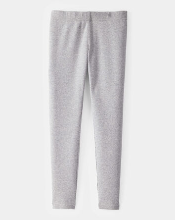 Kid Solid Cotton Ribbed Stretch Leggings - Grey, 