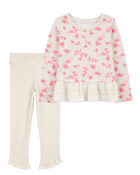 Kid 2-Piece Heart French Terry Sweater & Eyelet Pants Set, image 1 of 6 slides