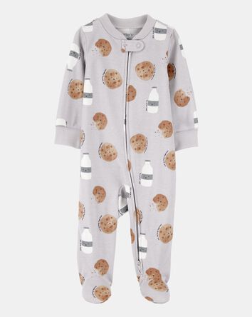 Baby Milk & Cookies 2-Way Zip Cotton Sleep & Play Pajamas - Grey, 