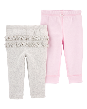 Baby 2-Pack Ruffle-Detail Cotton Pants - Grey/Pink, 