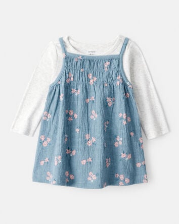 Baby Girl 2-Piece Floral Long-Sleeve Dress Set - Blue, 