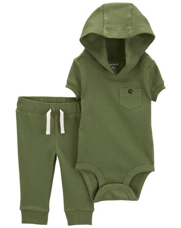 Baby 2-Piece Hooded Thermal Bodysuit Pant Set, 