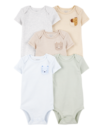 Baby 5-Pack Animals Short-Sleeve Cotton Bodysuits, 