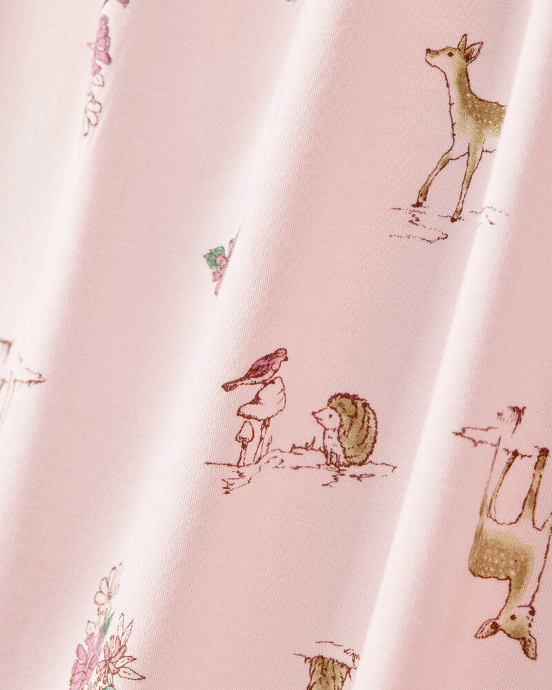Girls Deer & Floral Print PurelySoft Long-Sleeve 2-Piece Pajamas - Pink, image 2 of 5 slides