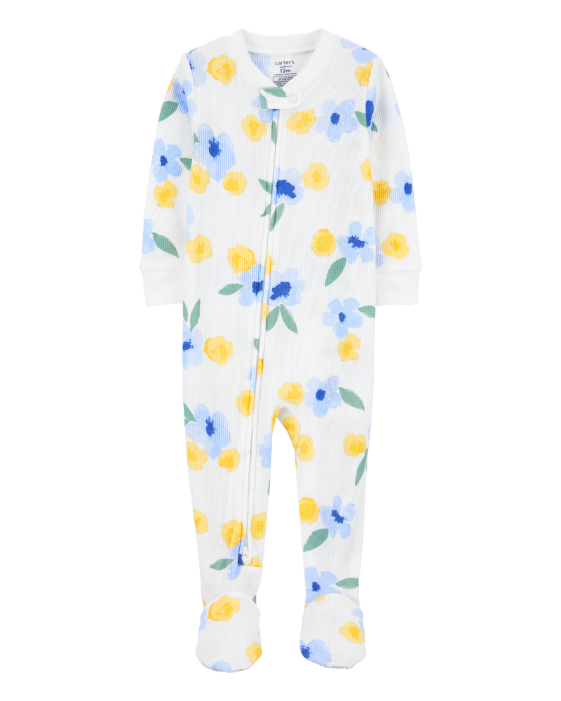 Baby Girl Floral Waffle Knit Footie 1-Piece Pajamas, image 1 of 4 slides