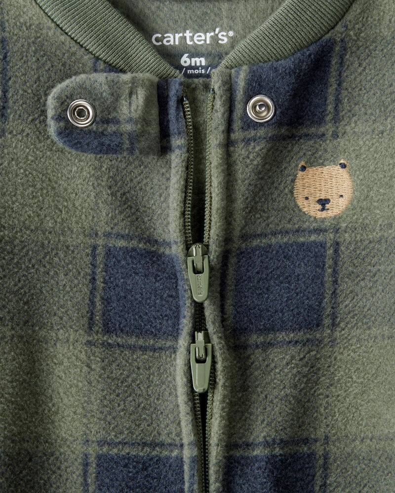 Baby Boy Bear Plaid Print Loose Fit Long-Sleeve Sleep & Play Pajamas - Green, image 2 of 4 slides