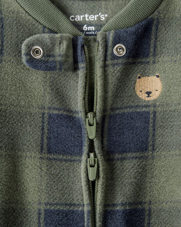 Baby Boy Bear Plaid Print Loose Fit Long-Sleeve Sleep & Play Pajamas - Green, 
