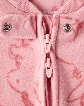Baby Girl Bunny Print Fleece Long-Sleeve Loose Fit Sleep & Play Pajamas - Pink, 