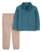 Toddler 2-Piece Quarter Zip Pullover & Canvas Pant Set, image 1 of 3 slides