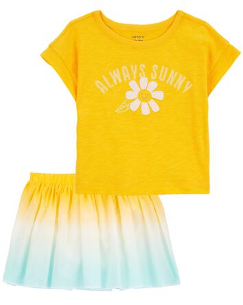 Toddler 2-Piece Always Sunny Flower Tee & Ombré Skort Set, 