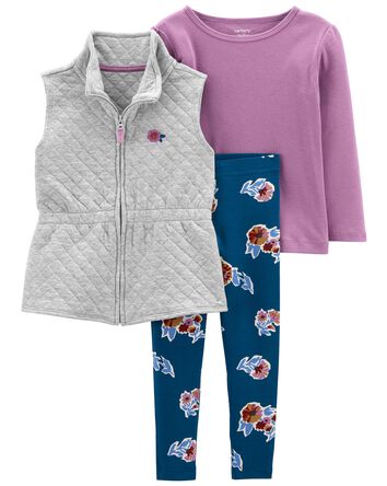 Toddler 3-Piece Quilted Vest Set, 