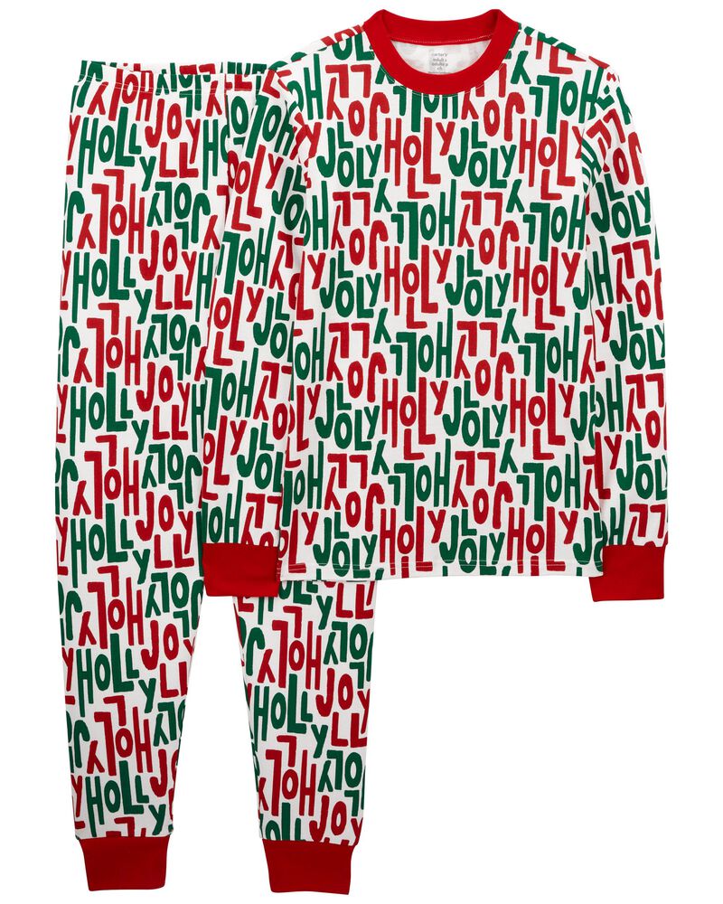 Adult 2-Piece Holly Jolly Christmas 100% Snug Fit Cotton Pajamas, image 1 of 3 slides