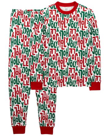 Adult 2-Piece Holly Jolly Christmas 100% Snug Fit Cotton Pajamas, 