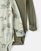 Baby Boy 2-Pack Dinosaur Print PurelySoft Long-Sleeve Multipack Bodysuits - Green, image 2 of 7 slides