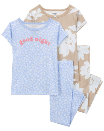 Baby 4-Piece Floral 100% Snug Fit Cotton Pajamas, 