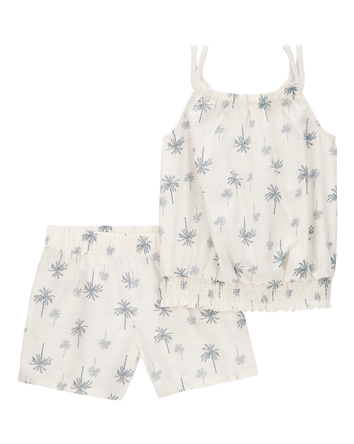 Kid 2-Piece Palm Tree Floral Short Set - Ivory, 