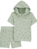 Green - Toddler 2-Piece French Terry Dino Print Set