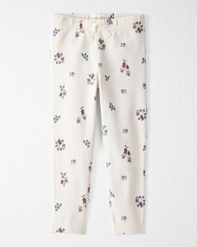 Toddler Girl Organic Cotton Ribbed Knit Pants in Berry Blossom Print, image 1 of 6 slides
