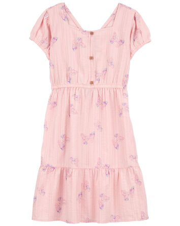 Kid Butterfly Print Tiered  Sundress, 