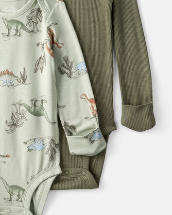 Baby Boy 2-Pack Dinosaur Print PurelySoft Long-Sleeve Multipack Bodysuits - Green, 
