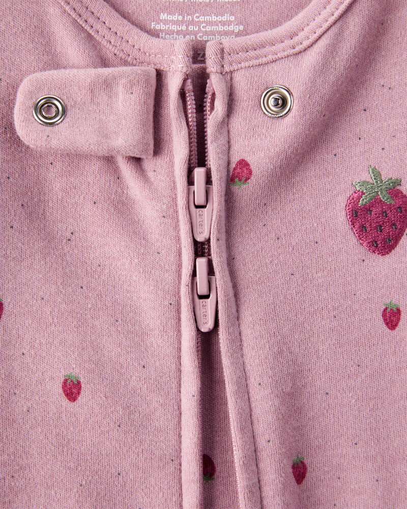 Baby Girl Strawberry Print 100% Cotton Sleep & Play - Pink, image 3 of 5 slides