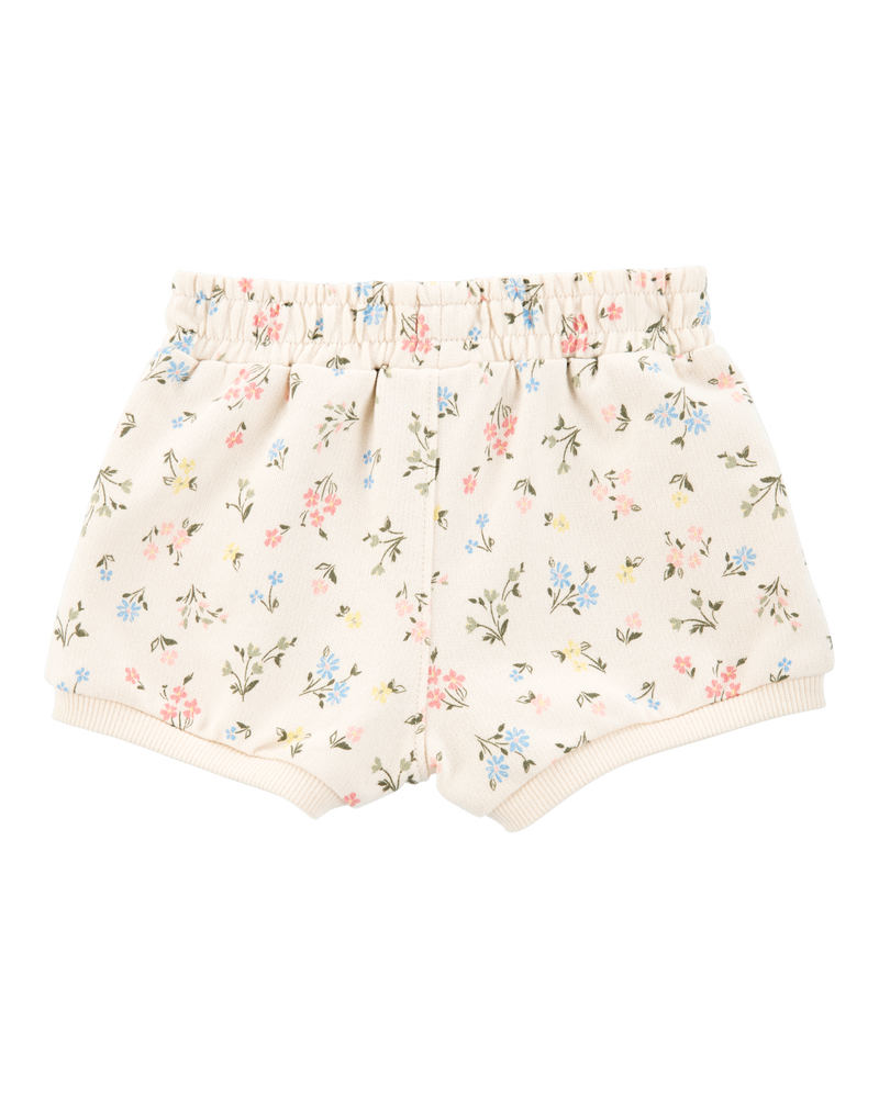 Baby Floral Pull-On French Terry Shorts - Ivory, image 2 of 4 slides